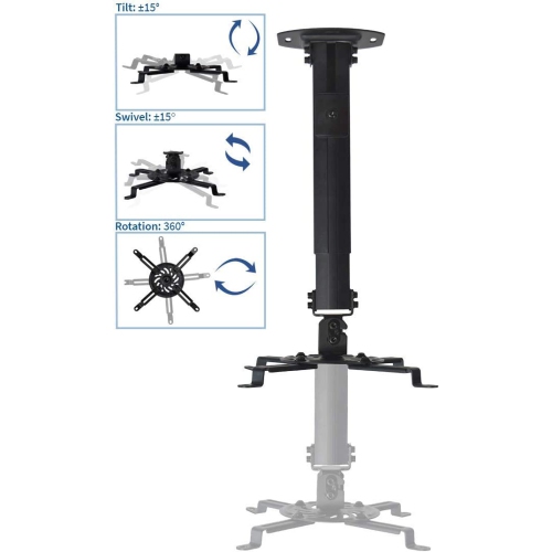 Support de projecteur – Support de fixation de plafond extensible universel ACL inclinable 15° pivotant à 360° 50 lb noir