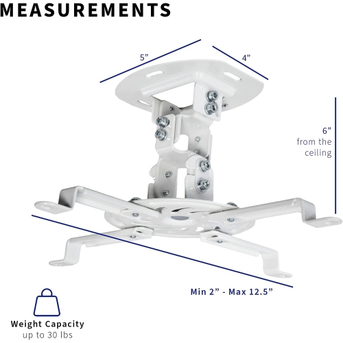 VIVO Universal Adjustable White Ceiling Projector / Projection Mount Extending Arms MOUNT-VP01W.