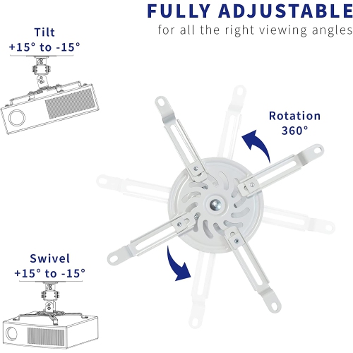 VIVO Universal Adjustable White Ceiling Projector / Projection Mount Extending Arms MOUNT-VP01W.