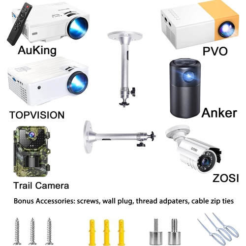 2-Be-Best Universal Projector Ceiling Mount Camera Hanger 360° Rotatable Head 180 ° Tilt Projector Wall Mount with Length 7 in /18 cm Mini Projector