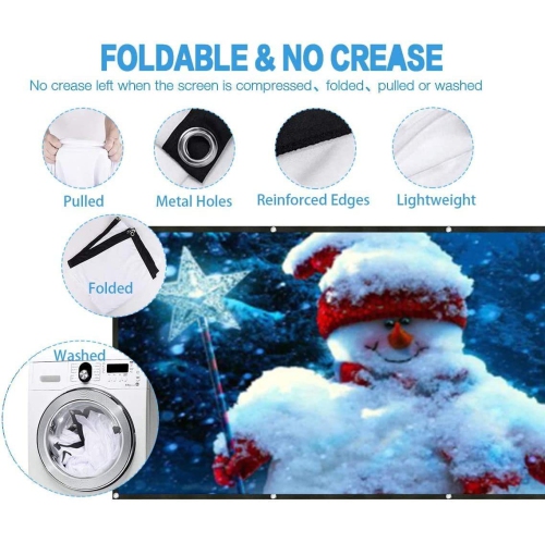 Screen 100 inch 16:9 HD Foldable Anti-Crease Portable Projection Movies Screen for Home Theater Outdoor Indoor Support Double Sided Projection