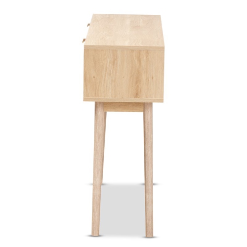 Bowery Hill Light Oak Brown Finished Wood and Rattan 2-Drawer Console Table