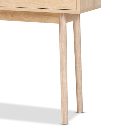 Bowery Hill Light Oak Brown Finished Wood and Rattan 2-Drawer Console Table