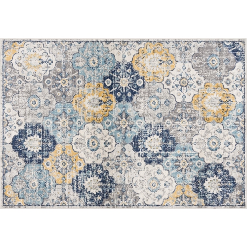 RUG BRANCH  Valencia Contemporary Vintage Floral Blue/grey Indoor Area Rug