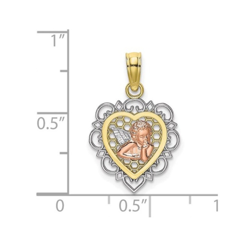 10K Tri-Color Gold Angel Heart Pendant Necklace with Chain