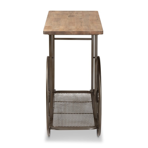 Bowery Hill Natural Finished Wood and Black Finished Metal Wheeled Table