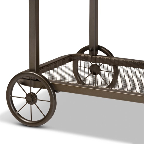 Bowery Hill Natural Finished Wood and Black Finished Metal Wheeled Table