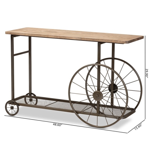 Bowery Hill Natural Finished Wood and Black Finished Metal Wheeled Table
