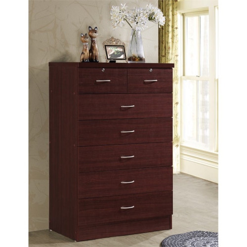Pemberly Row Tall 7 Drawer Chest with 2 Locking Drawers in Mahogany