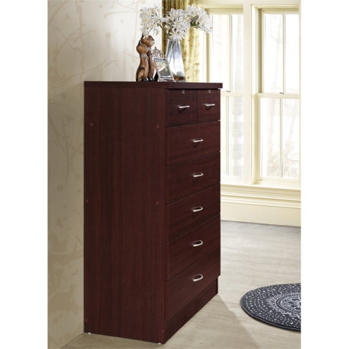 Pemberly Row Tall 7 Drawer Chest with 2 Locking Drawers in Mahogany