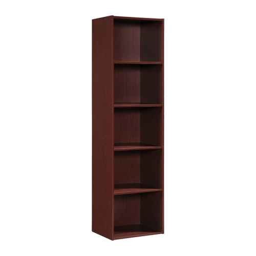 Hodedah Five Shelf Multi-Purpose Wooden Bookcase in Mahogany Finish