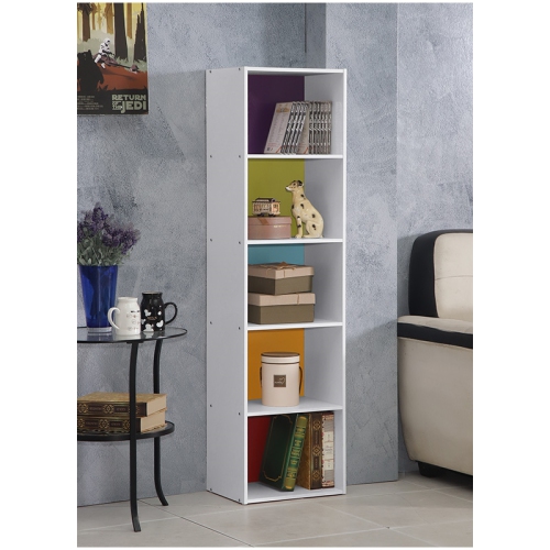 Hodedah Five Shelf Multi-Purpose Wooden Bookcase in Multi-color Finish