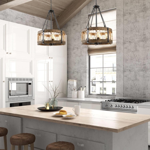Farmhouse 5-Light Wood Drum Chandelier