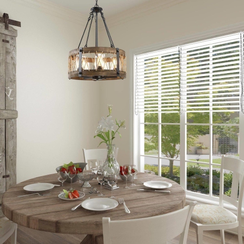 Farmhouse 5-Light Wood Drum Chandelier