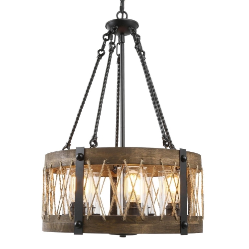 Farmhouse 5-Light Wood Drum Chandelier