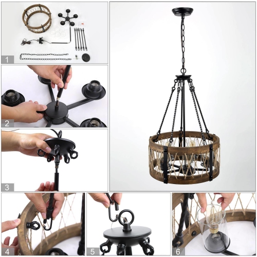 Farmhouse 5-Light Wood Drum Chandelier