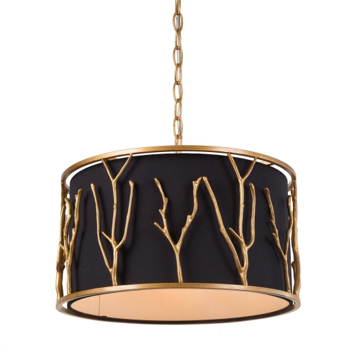 Modern 4-Light Gold Drum Shaded Chandelier
