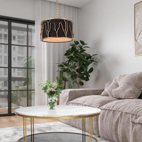 Modern 4-Light Gold Drum Shaded Chandelier
