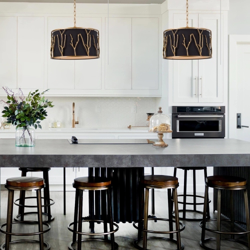 Modern 4-Light Gold Drum Shaded Chandelier