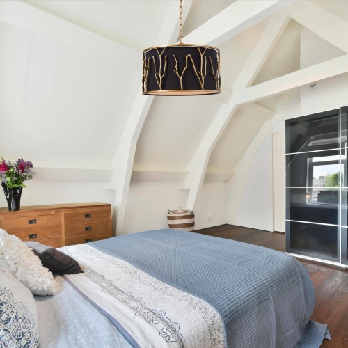 Modern 4-Light Gold Drum Shaded Chandelier