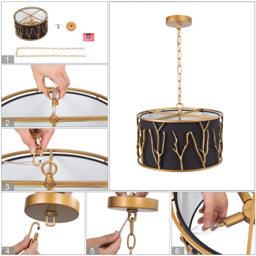 Modern 4-Light Gold Drum Shaded Chandelier
