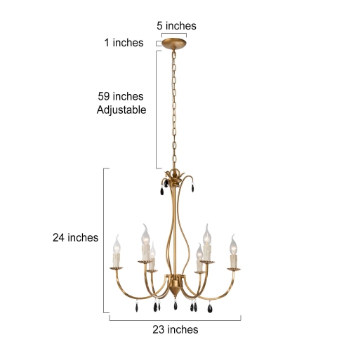 Modern 6-Light Gold Candle Style Chandelier