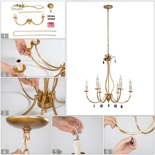 Modern 6-Light Gold Candle Style Chandelier