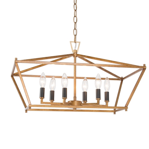 Modern Gold 6-Light Lantern Linear Chandelier Island Pendant