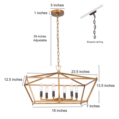 Modern Gold 6-Light Lantern Linear Chandelier Island Pendant