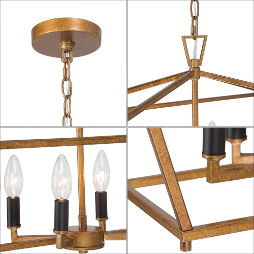 Modern Gold 6-Light Lantern Linear Chandelier Island Pendant