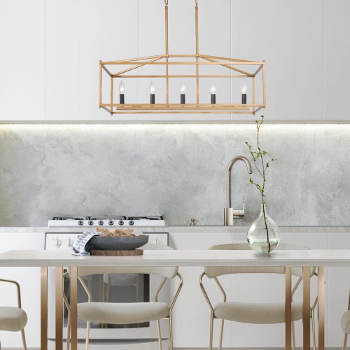 Modern Gold 5-Light Lantern Linear Chandelier Island Pendant