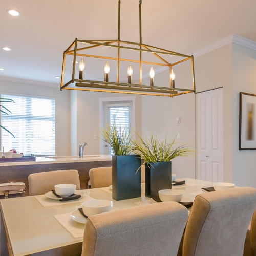 Modern Gold 5-Light Lantern Linear Chandelier Island Pendant