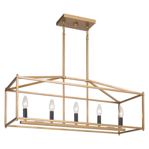 Modern Gold 5-Light Lantern Linear Chandelier Island Pendant