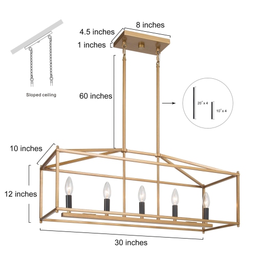 Modern Gold 5-Light Lantern Linear Chandelier Island Pendant