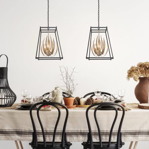 Modern Gold Black 3-Light Unique Lantern Chandelier