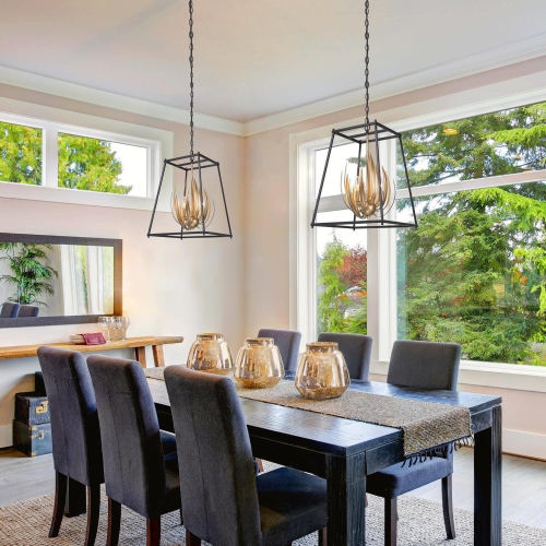 Modern Gold Black 3-Light Unique Lantern Chandelier