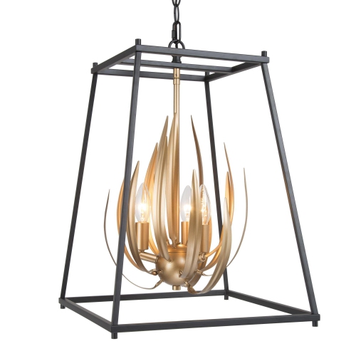 Modern Gold Black 3-Light Unique Lantern Chandelier
