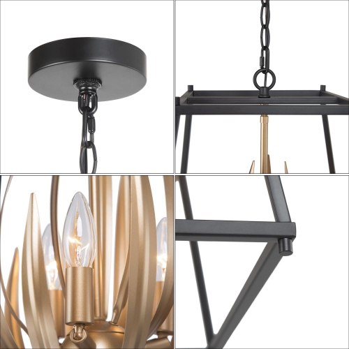 Modern Gold Black 3-Light Unique Lantern Chandelier