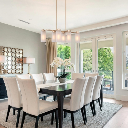 Modern Gold 6-Light Linear Island Chandelier with Seeded Glass shade