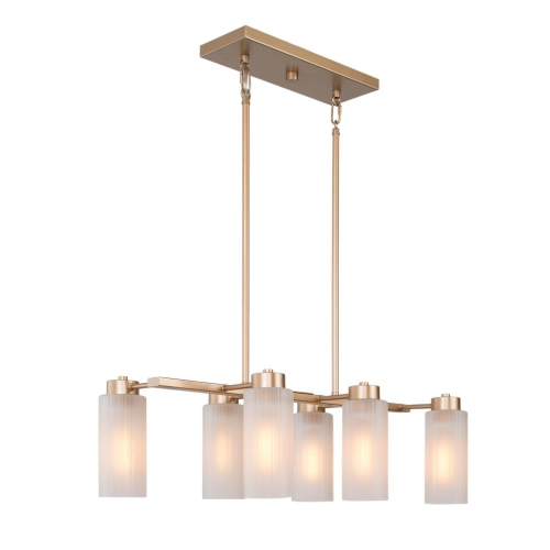 Modern Gold 6-Light Linear Island Chandelier with Seeded Glass shade