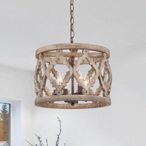 Modern Farmhouse 4-Light Wood Drum Chandelier