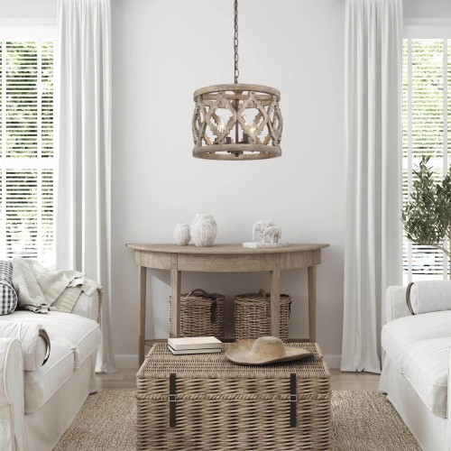 Modern Farmhouse 4-Light Wood Drum Chandelier