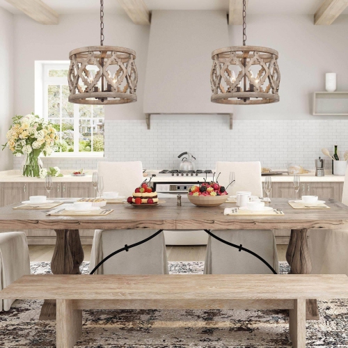 Modern Farmhouse 4-Light Wood Drum Chandelier