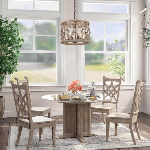 Modern Farmhouse 4-Light Wood Drum Chandelier