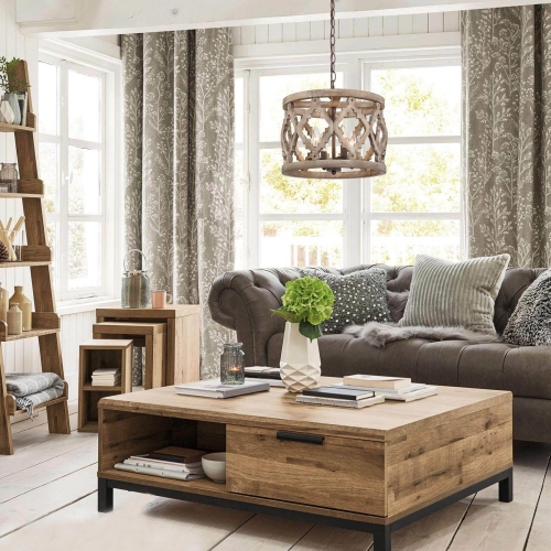 Modern Farmhouse 4-Light Wood Drum Chandelier