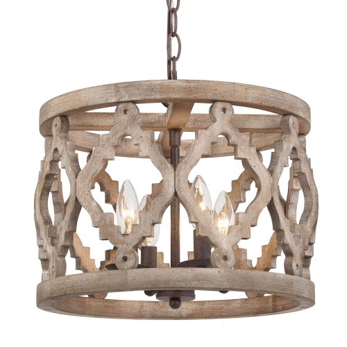 Modern Farmhouse 4-Light Wood Drum Chandelier
