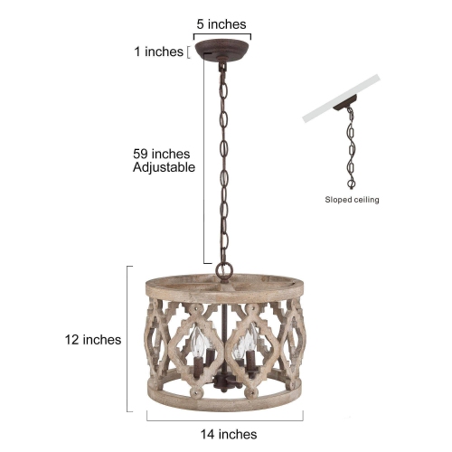 Modern Farmhouse 4-Light Wood Drum Chandelier