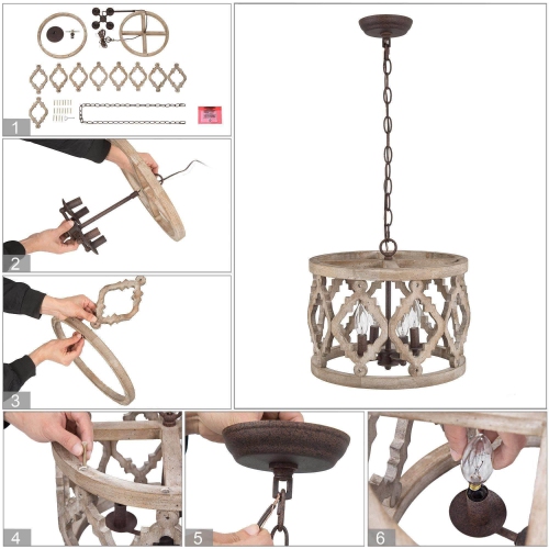 Modern Farmhouse 4-Light Wood Drum Chandelier