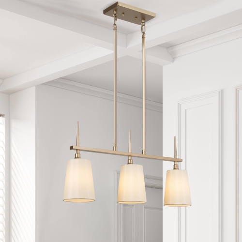 LNC  Modern 3-Light Linear Island Chandelier With Fabric Shade In Gold