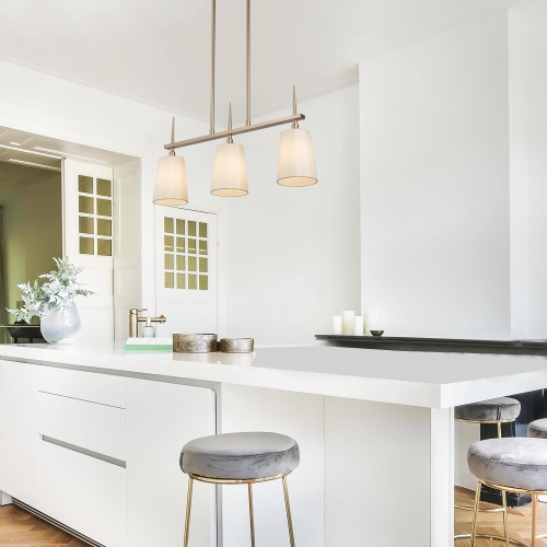 Modern Gold 3-Light Linear Island Chandelier with Fabric Shade